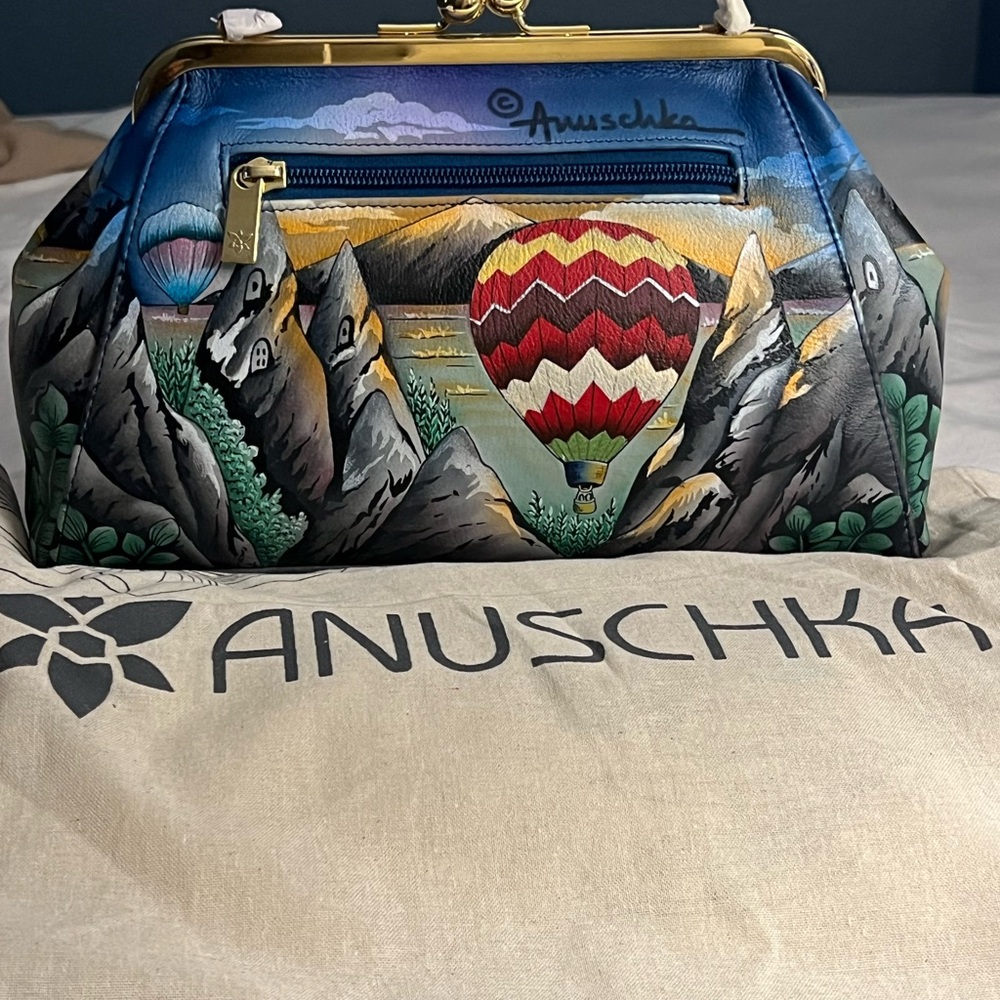 Anuschka Hand-Painted Kisslock Clutch with Hot Air Balloon Design